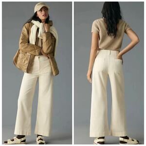 Anthropologie NEW Maeve Colette Corduroy FULL-LENGTH Wide-Leg Pants Ivory 30P